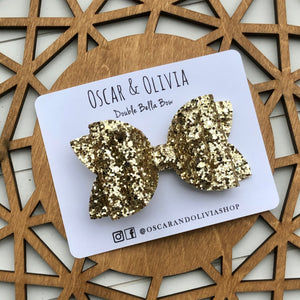 Double Bella Bow - Gold Glitter