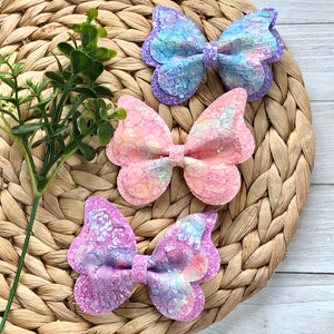 Double Butterfly Pinch Bow - Glitter Lace