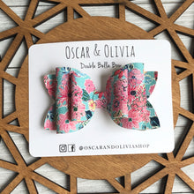 Load image into Gallery viewer, Double Bella Bow - Teal Floral
