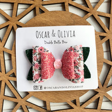 Load image into Gallery viewer, Double Bella Bow - Valentine Floral Glitter
