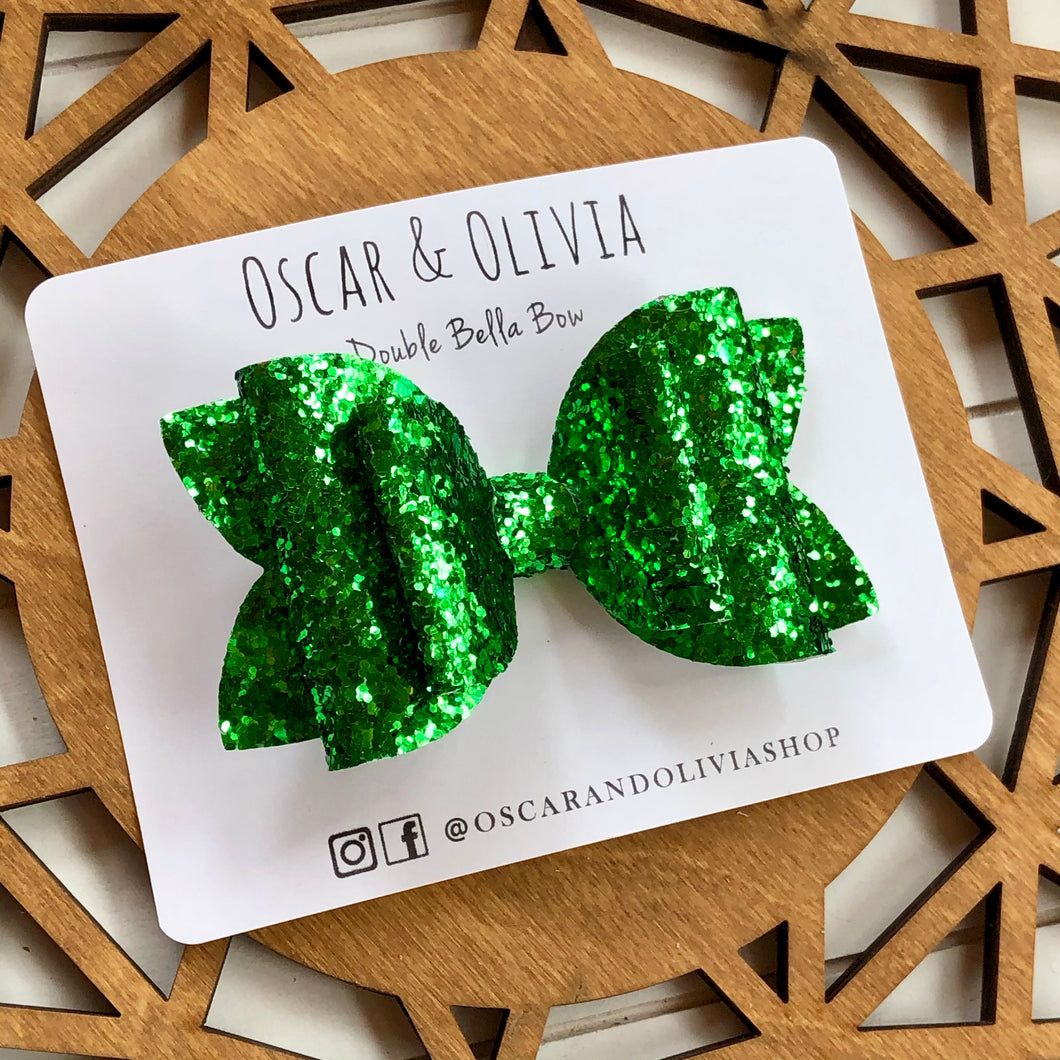 Double Bella Bow - Green Glitter