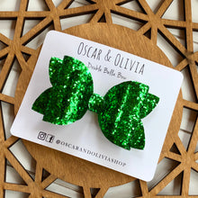 Load image into Gallery viewer, Double Bella Bow - Green Glitter
