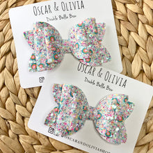 Load image into Gallery viewer, Double Bella Bow - Mini Rainbow Glitter
