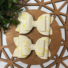 Load image into Gallery viewer, Double Bella Bow - Lemon Pieces Glitter
