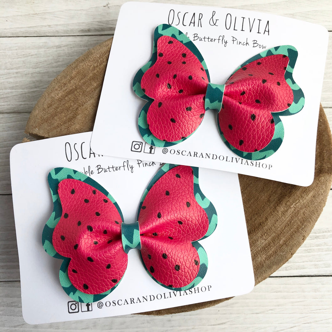 Double Butterfly Pinch Bow - Watermelon Rind