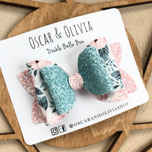 Load image into Gallery viewer, Double Bella Bow - Teal &amp; Pink Floral
