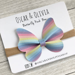 Butterfly Pinch Bow - Pastel Rainbow