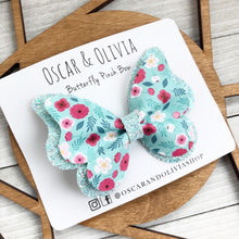 Load image into Gallery viewer, Double Butterfly Pinch Bow - Teal Floral
