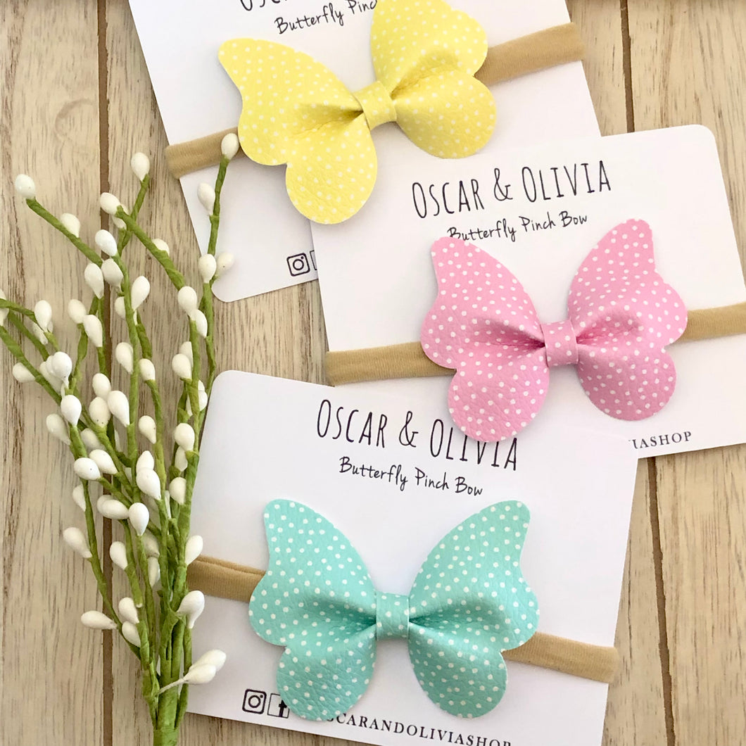 Butterfly Pinch Bow - Spring Polka Dots