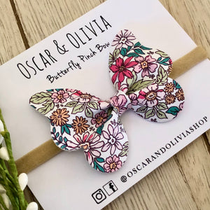 Butterfly Pinch Bow - Drawn Flowers