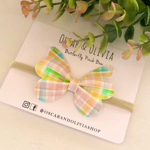 Butterfly Pinch Bow - Watercolor Plaid