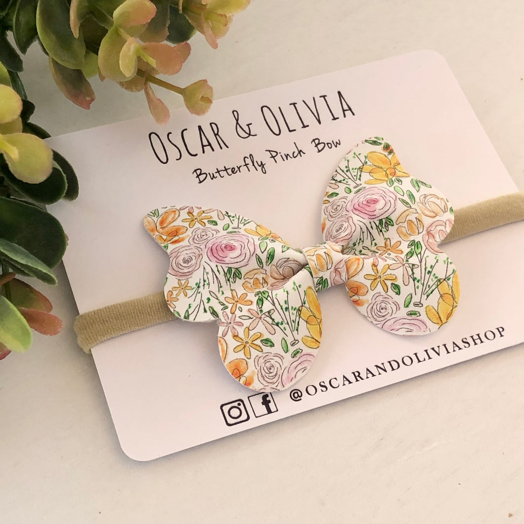 Butterfly Pinch Bow - Sketched Spring Floral