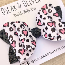 Load image into Gallery viewer, Double Bella Bow - Valentine Leopard
