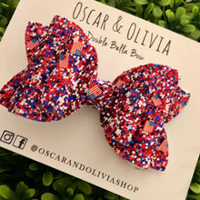 Load image into Gallery viewer, Double Bella Bow - Flag Glitter
