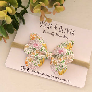 Butterfly Pinch Bow - Sketched Spring Floral