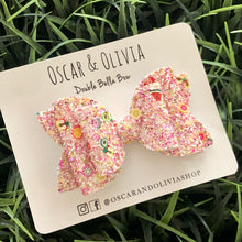 Load image into Gallery viewer, Double Bella Bow - Mixed Fruit Pieces Glitter
