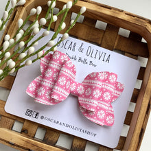 Load image into Gallery viewer, Double Bella Bow - Pink Snowflake
