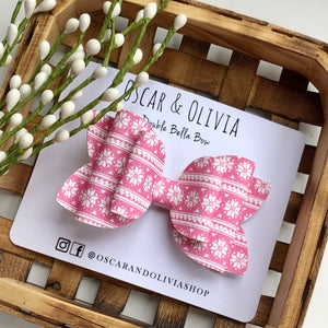 Double Bella Bow - Pink Snowflake