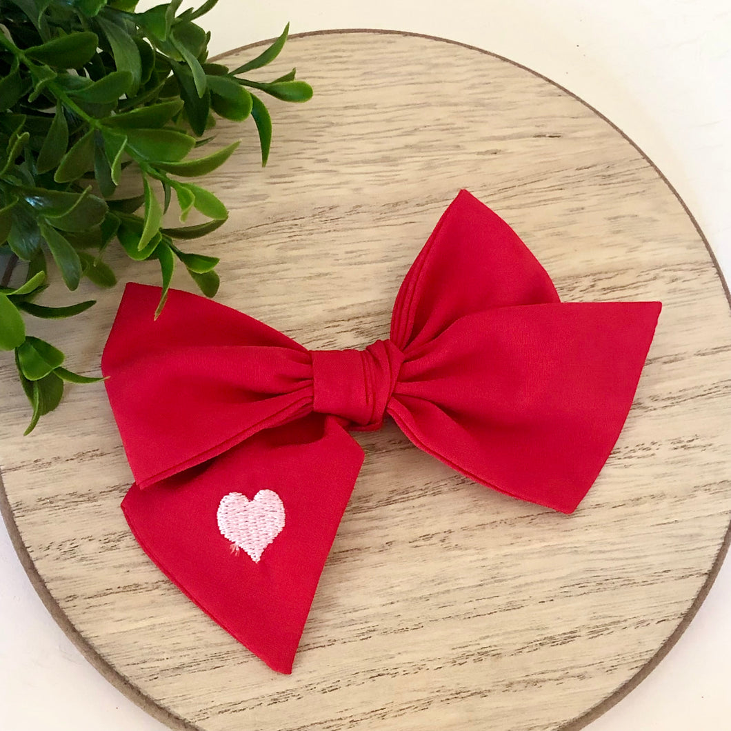 Kinsley Bow - Embroidered Heart