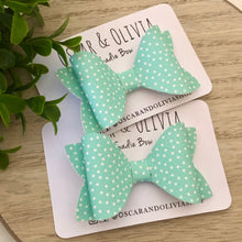 Load image into Gallery viewer, Sadie Bow - Teal Polka Dots
