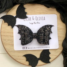 Load image into Gallery viewer, Double Bat Bow - Black Glitter
