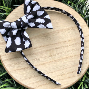 Fabric Headband w/ Bow - Black & White