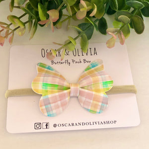 Butterfly Pinch Bow - Watercolor Plaid